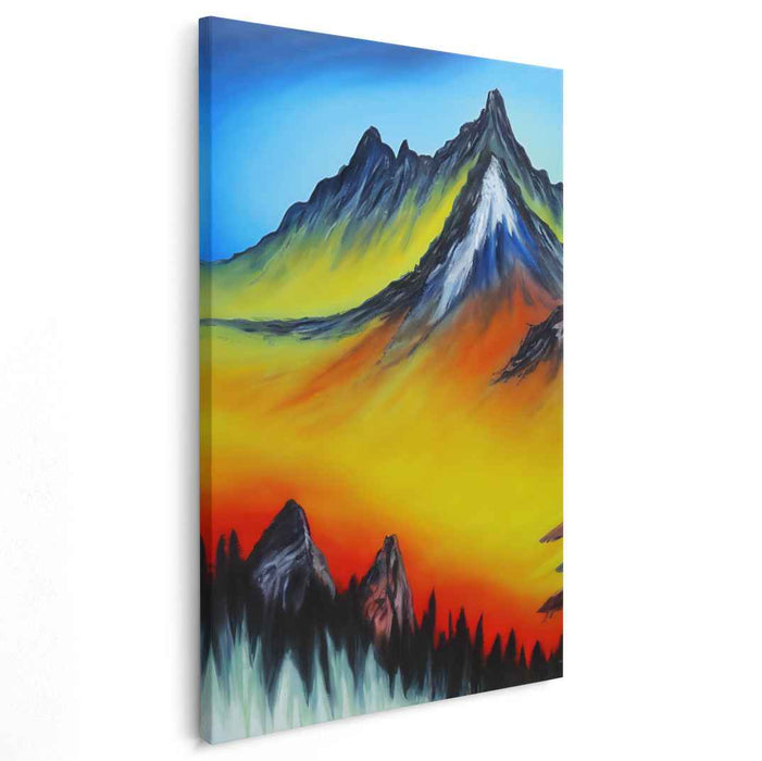 Echoes of the Ascend: Vibrant Mountain Landscape Canvas Art Print