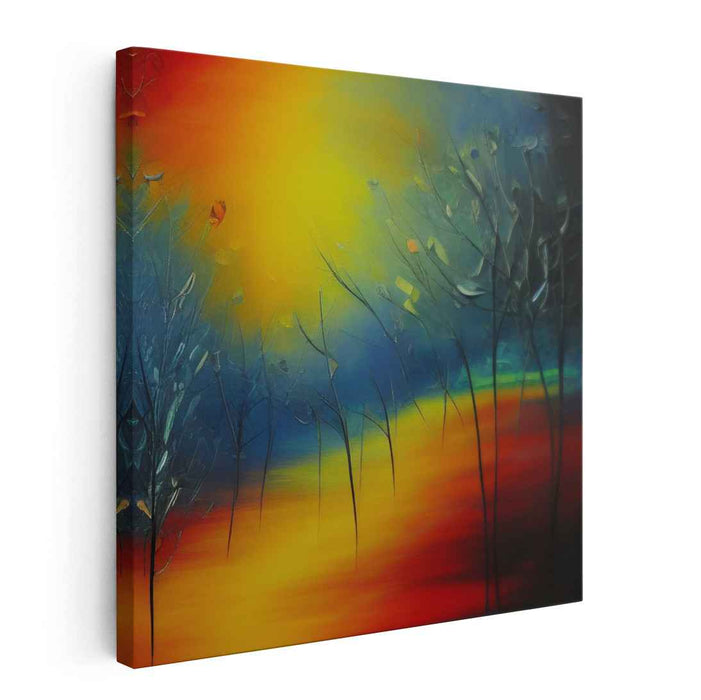 Radiant Twilight: Abstract Expressionist Sunset Forest Canvas Art Print