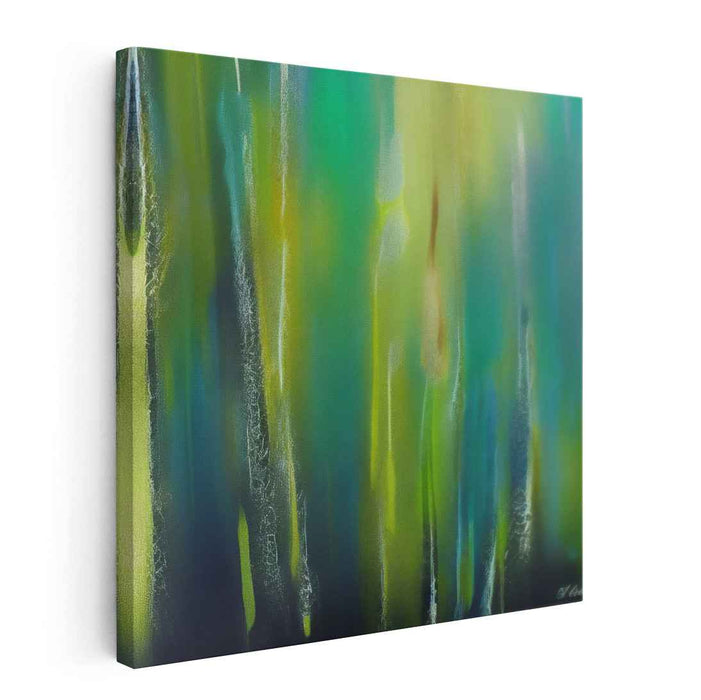 Emergent Depths: Abstract Impressionist Green and Blue Canvas Art Print