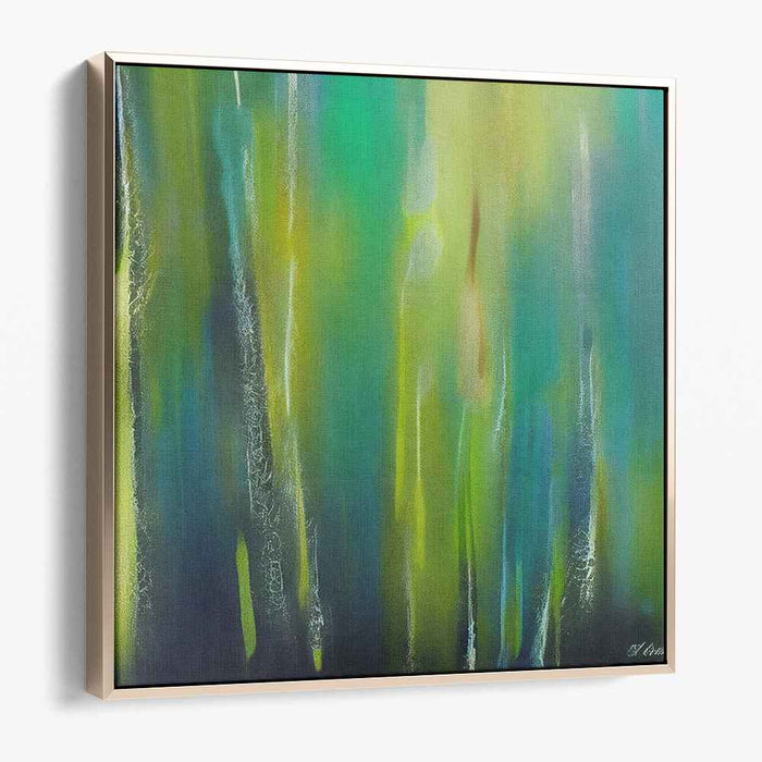 Emergent Depths: Abstract Impressionist Green and Blue Canvas Art Print