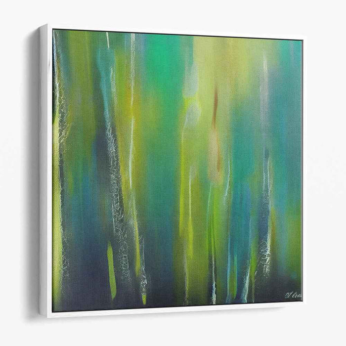 Emergent Depths: Abstract Impressionist Green and Blue Canvas Art Print