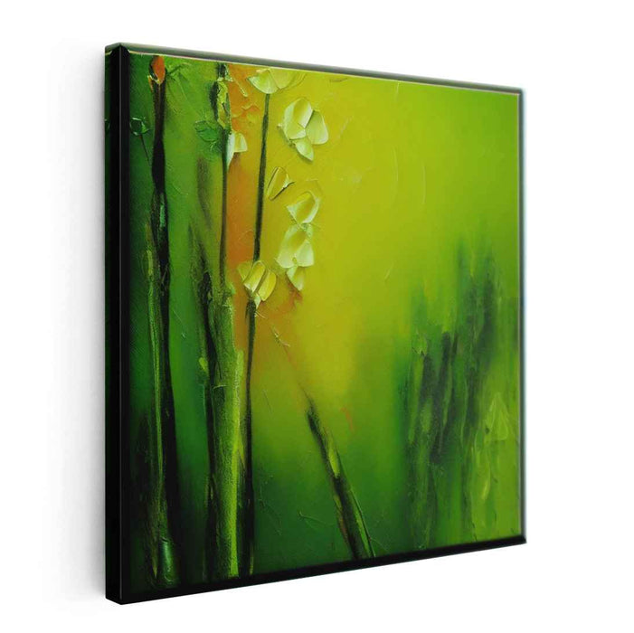 Verdant Petal Whispers: Impressionistic Green Floral Canvas Art Print