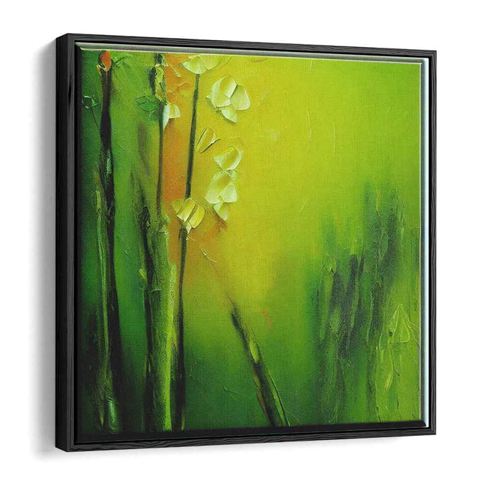 Verdant Petal Whispers: Impressionistic Green Floral Canvas Art Print