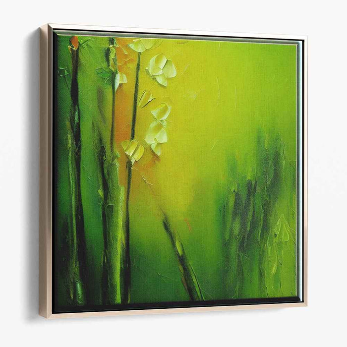 Verdant Petal Whispers: Impressionistic Green Floral Canvas Art Print