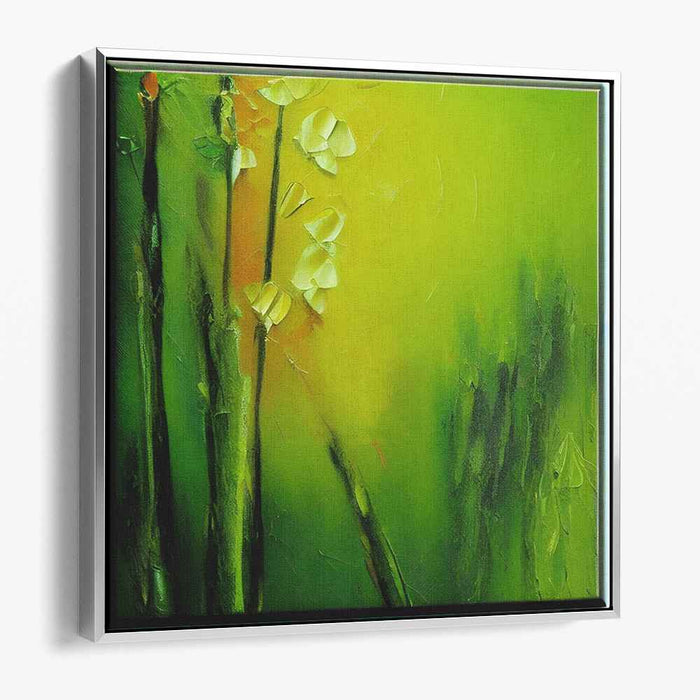 Verdant Petal Whispers: Impressionistic Green Floral Canvas Art Print