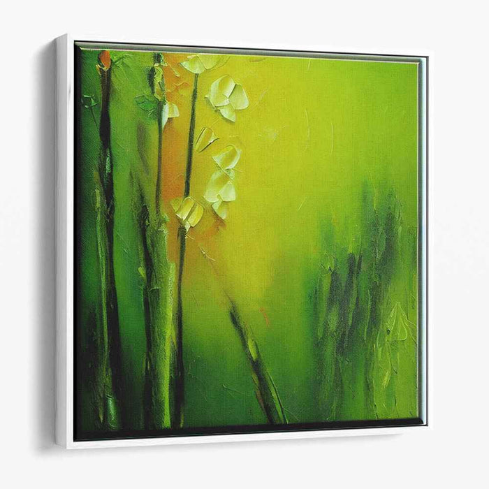 Verdant Petal Whispers: Impressionistic Green Floral Canvas Art Print