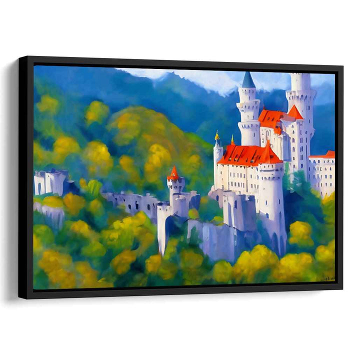 Majestic Castle in Verdant Hills: Romantic Realism Canvas Art Print