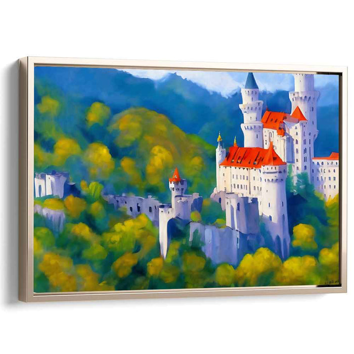 Majestic Castle in Verdant Hills: Romantic Realism Canvas Art Print