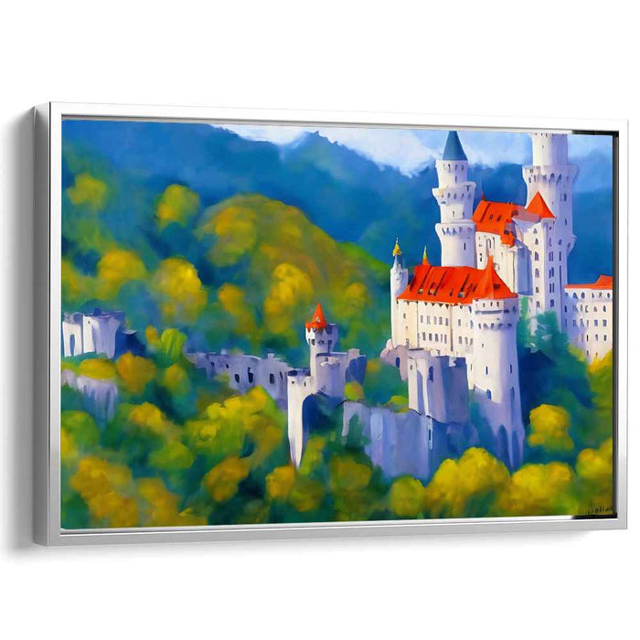 Majestic Castle in Verdant Hills: Romantic Realism Canvas Art Print