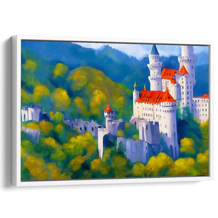 Majestic Castle in Verdant Hills: Romantic Realism Canvas Art Print