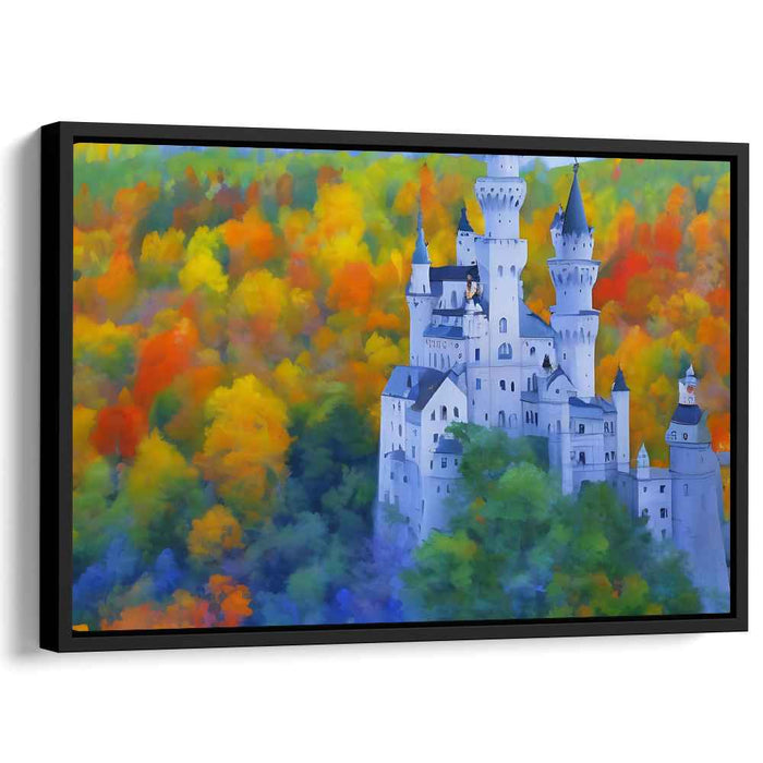 Enchanted Citadel Chronicles: Majestic Castle in Vibrant Forest Canvas Art Print