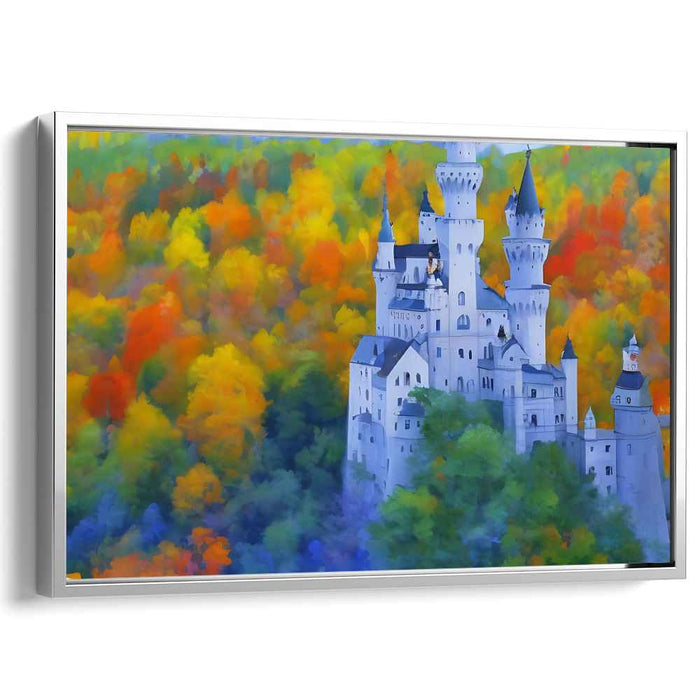 Enchanted Citadel Chronicles: Majestic Castle in Vibrant Forest Canvas Art Print