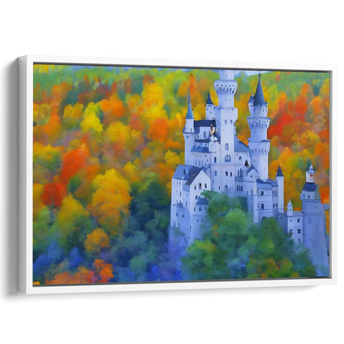 Enchanted Citadel Chronicles: Majestic Castle in Vibrant Forest Canvas Art Print