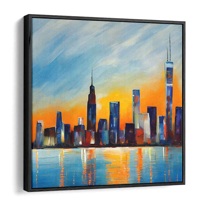 Urban Mirage Reimagined: Modern Skyline Reflections in Vivid Blue Canvas Art