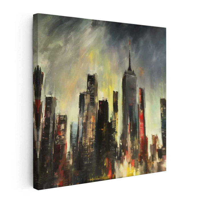 Cityscape Illusions: Abstract Urban Skyline Canvas Art