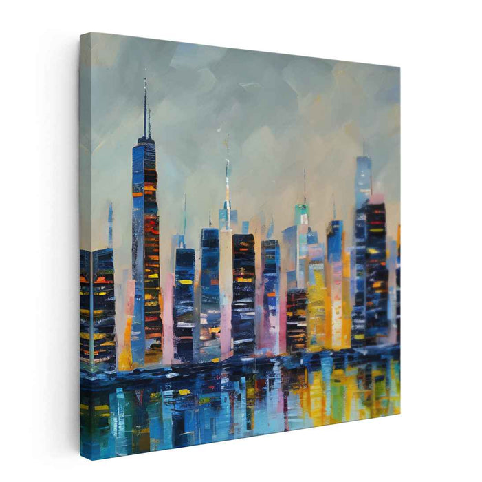 Urban Brushstrokes Dance: Modern Impressionist Cityscape Canvas Art Print