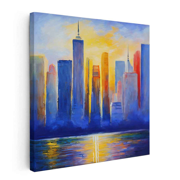 Neon Cityscape Glow: Vibrant Urban Skyline Canvas Art Print