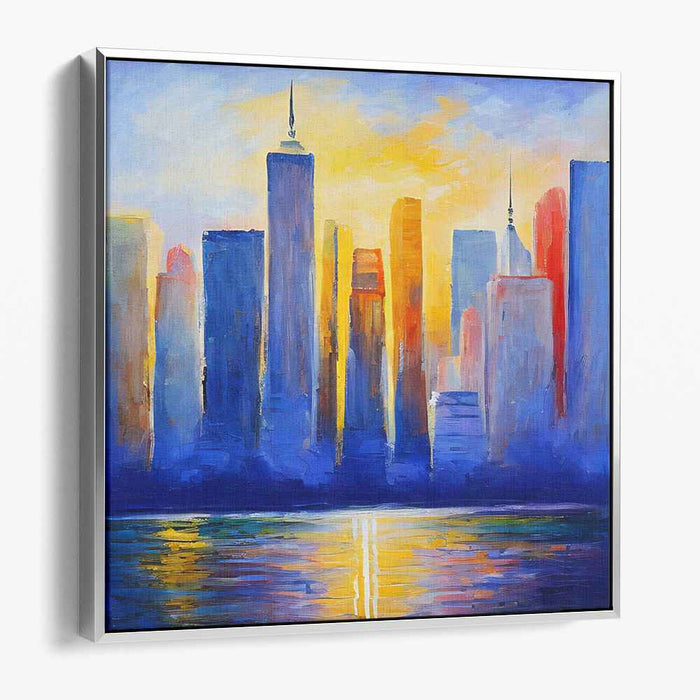 Neon Cityscape Glow: Vibrant Urban Skyline Canvas Art Print