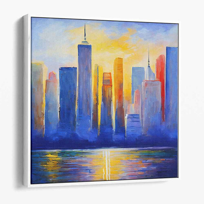 Neon Cityscape Glow: Vibrant Urban Skyline Canvas Art Print