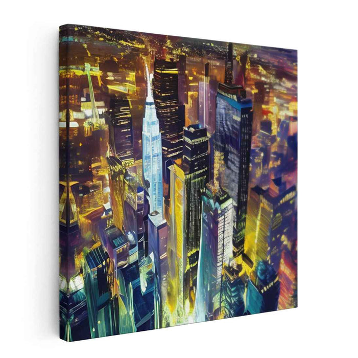 Electric Metropolis: Vibrant Nighttime Cityscape Canvas Art Print