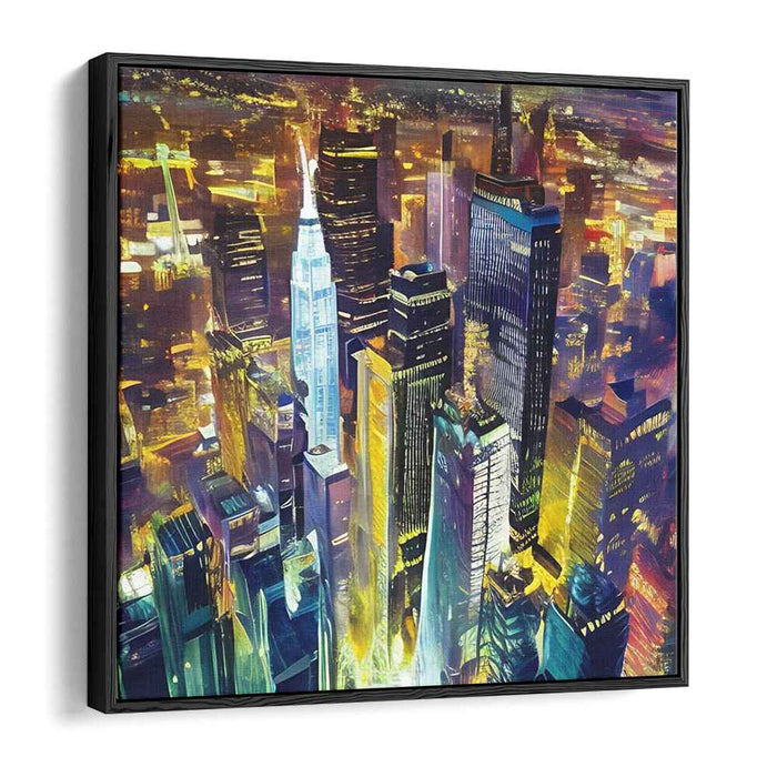 Electric Metropolis: Vibrant Nighttime Cityscape Canvas Art Print