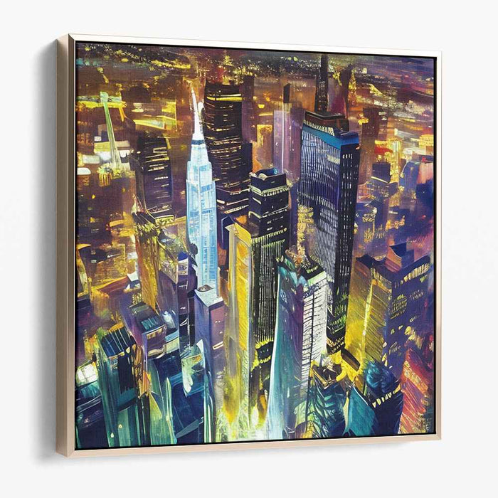 Electric Metropolis: Vibrant Nighttime Cityscape Canvas Art Print