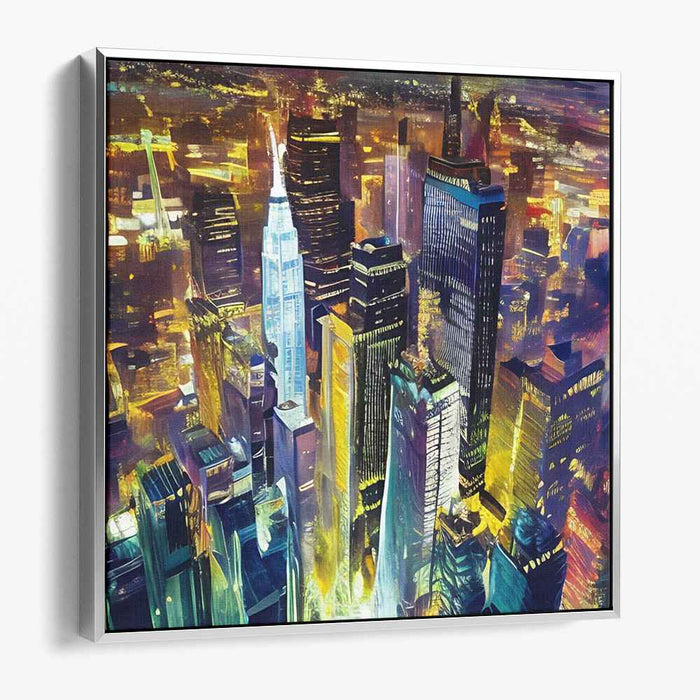 Electric Metropolis: Vibrant Nighttime Cityscape Canvas Art Print