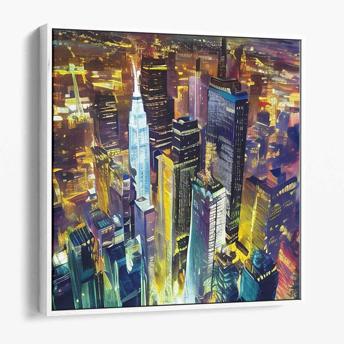 Electric Metropolis: Vibrant Nighttime Cityscape Canvas Art Print