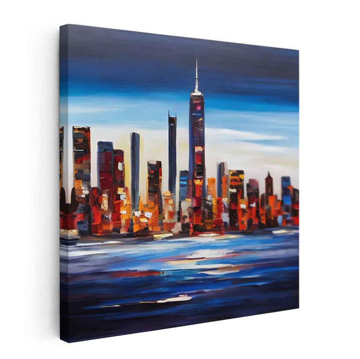 Cityscape Nightfall Glow: Vibrant Urban Dusk Canvas Art Print