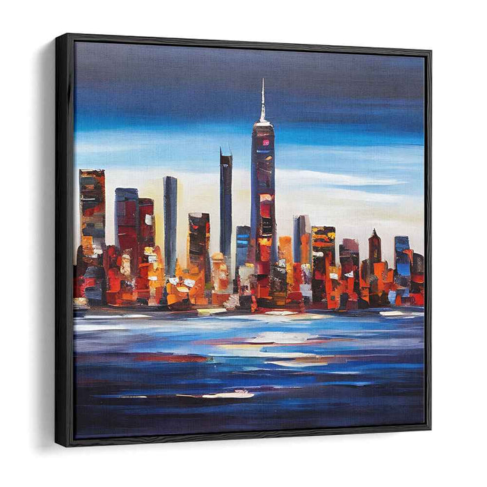 Cityscape Nightfall Glow: Vibrant Urban Dusk Canvas Art Print