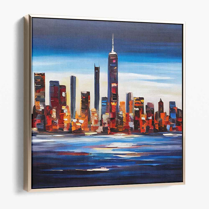 Cityscape Nightfall Glow: Vibrant Urban Dusk Canvas Art Print