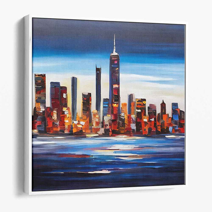Cityscape Nightfall Glow: Vibrant Urban Dusk Canvas Art Print