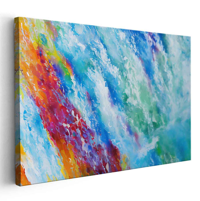 Flowing Color Symphony: Abstract Expressionist Waterfall Canvas Art Print