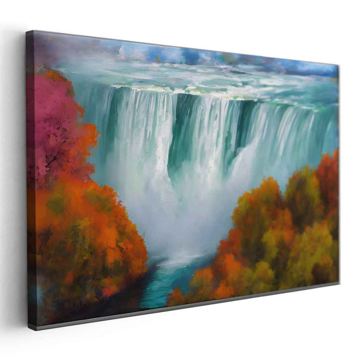 Colorful Foliage Symphony: Vibrant Autumn Cascade Landscape Canvas Art Print