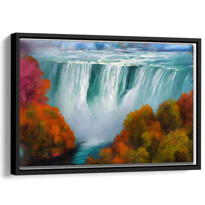 Colorful Foliage Symphony: Vibrant Autumn Cascade Landscape Canvas Art Print