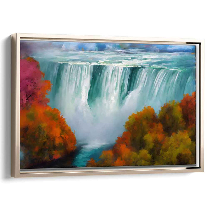 Colorful Foliage Symphony: Vibrant Autumn Cascade Landscape Canvas Art Print