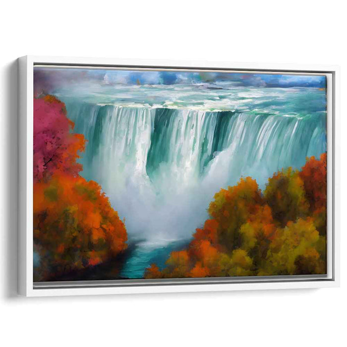 Colorful Foliage Symphony: Vibrant Autumn Cascade Landscape Canvas Art Print