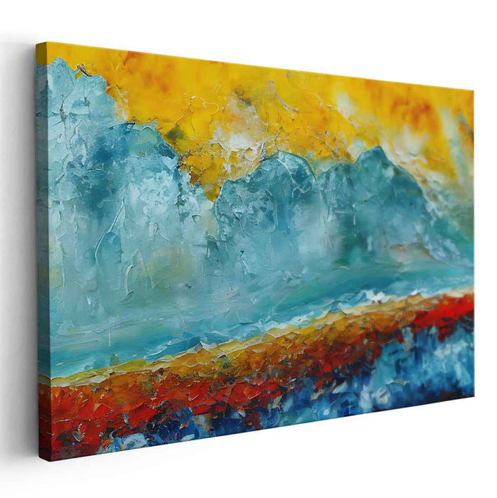 Fiery Horizon and Icy Depths: Abstract Expressionist Landscape on Canvas