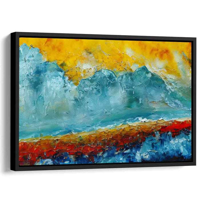 Fiery Horizon and Icy Depths: Abstract Expressionist Landscape on Canvas