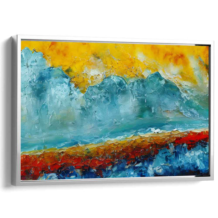 Fiery Horizon and Icy Depths: Abstract Expressionist Landscape on Canvas