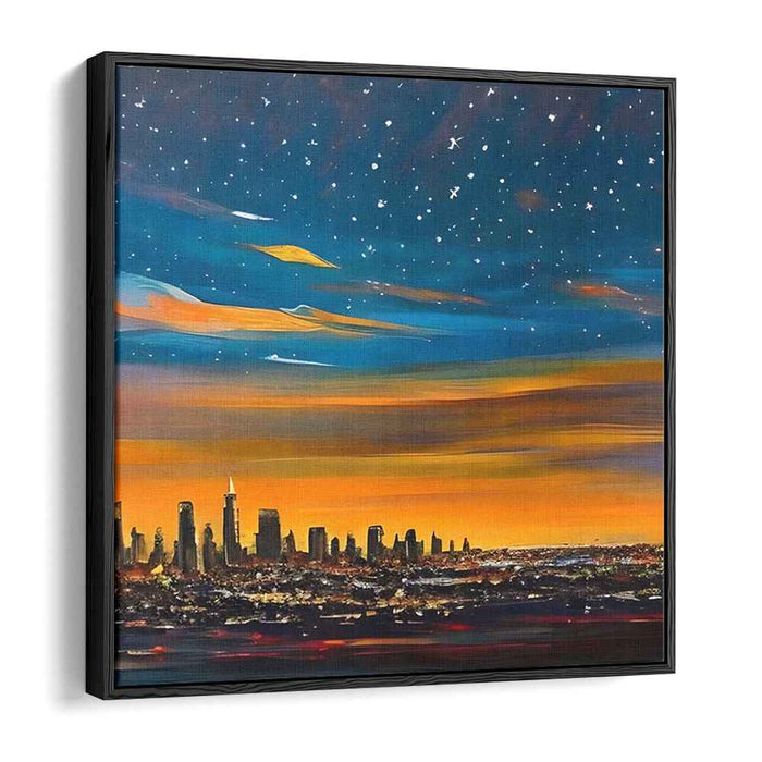 Starry Night Over the Metropolis: Vibrant Urban Skyline and Celestial Beauty Canvas Art