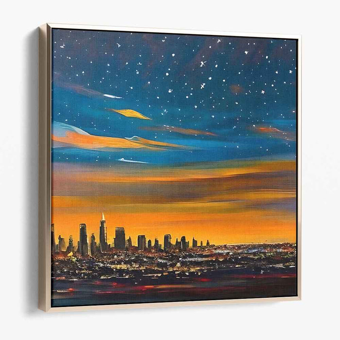 Starry Night Over the Metropolis: Vibrant Urban Skyline and Celestial Beauty Canvas Art