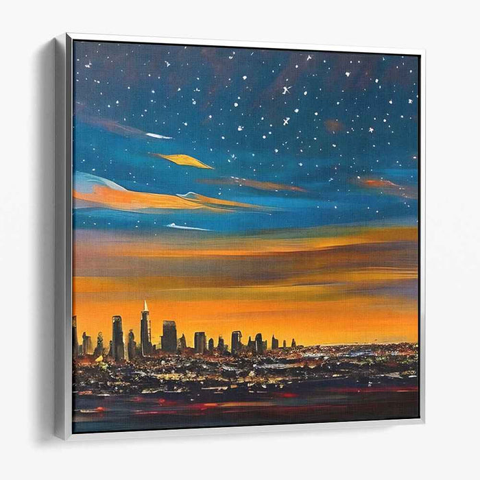Starry Night Over the Metropolis: Vibrant Urban Skyline and Celestial Beauty Canvas Art