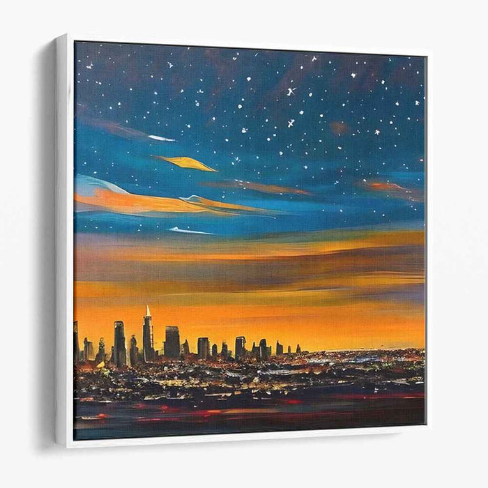 Starry Night Over the Metropolis: Vibrant Urban Skyline and Celestial Beauty Canvas Art