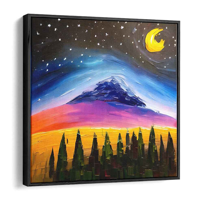 Starry Summit Serenity: Vibrant Mountainous Landscape Under Starlit Sky Canvas Art