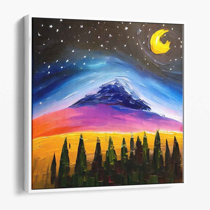 Starry Summit Serenity: Vibrant Mountainous Landscape Under Starlit Sky Canvas Art