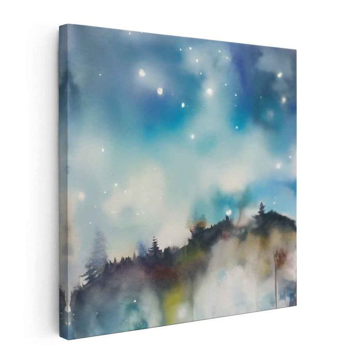 Night Sky Symphony: Watercolor Starlit Night Canvas Art Print