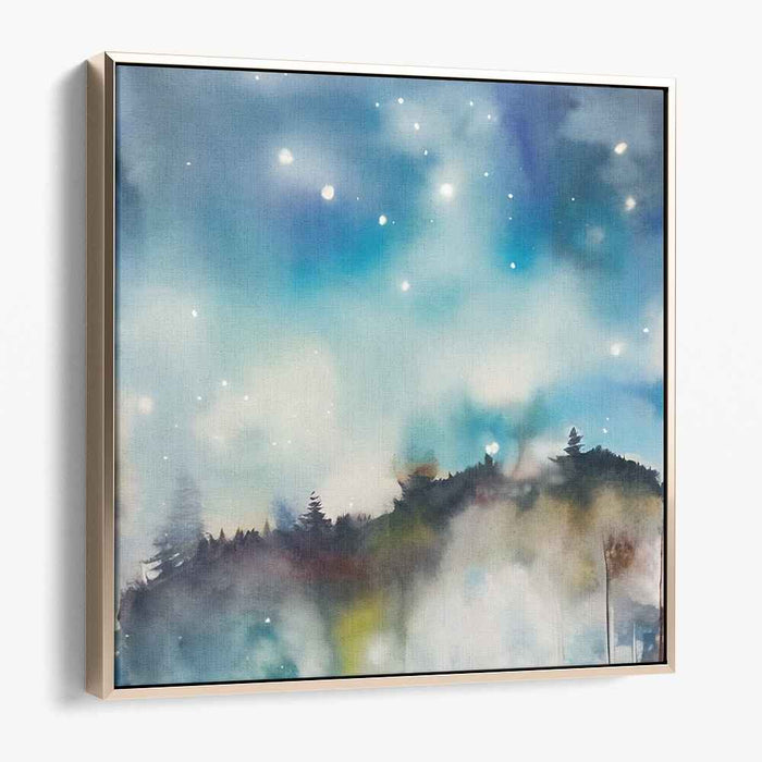 Night Sky Symphony: Watercolor Starlit Night Canvas Art Print