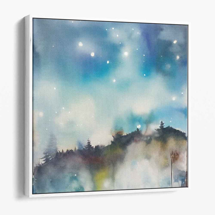 Night Sky Symphony: Watercolor Starlit Night Canvas Art Print