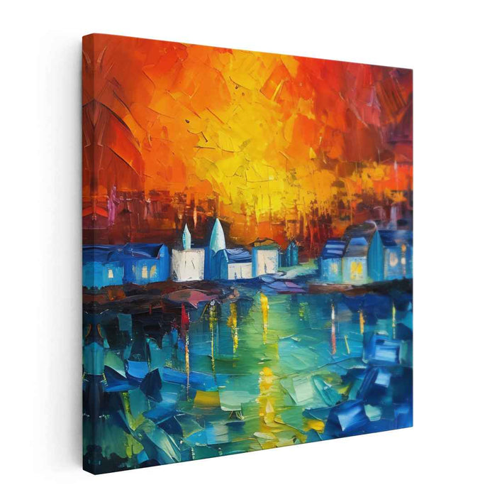 Urban Palette Knife Symphony: Vibrant Cityscape Impasto Canvas Art Print